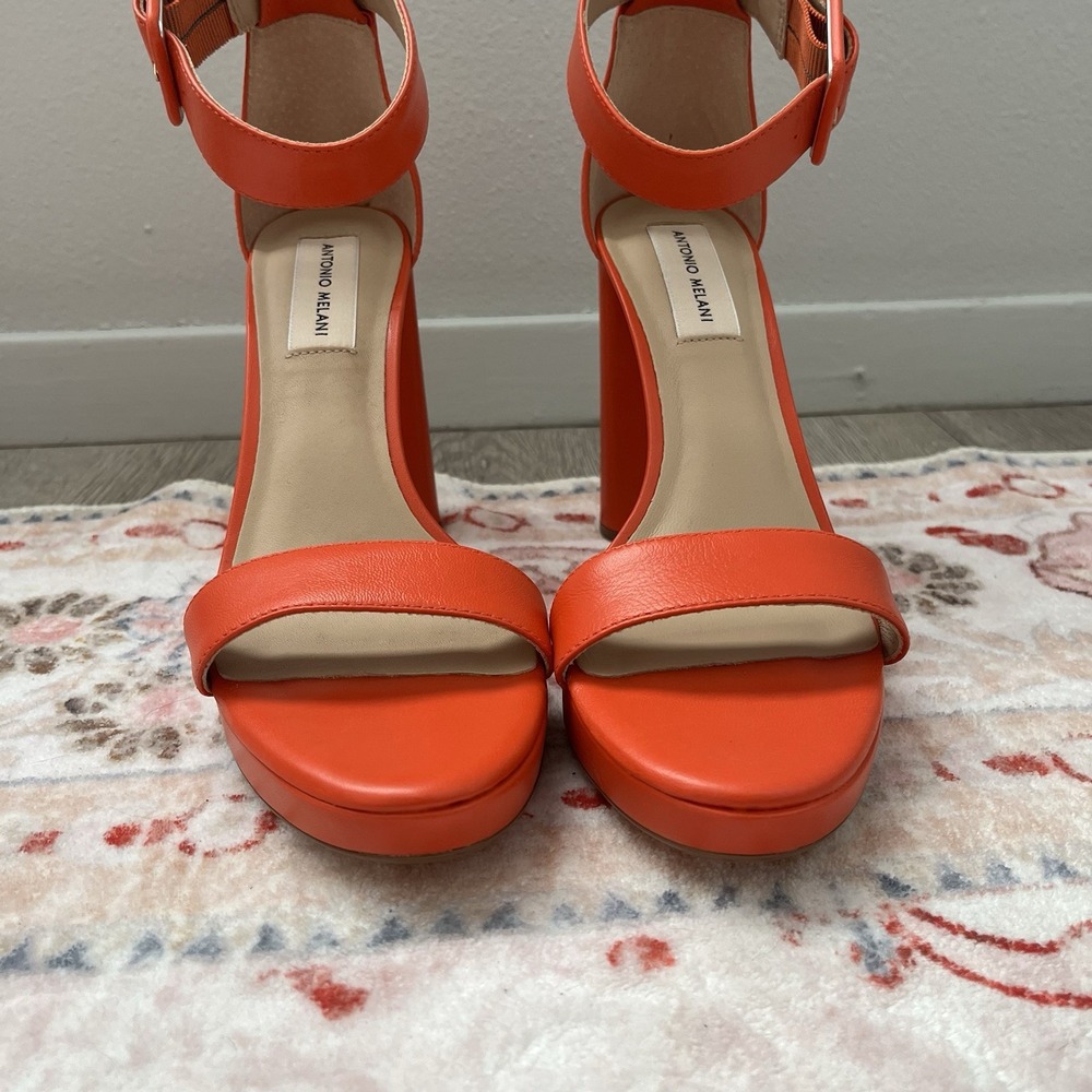 Antonio Melani Women Tangerine Orange Strap Sandals Pump Block High Heel Sz 7.5 - Picture 2 of 8